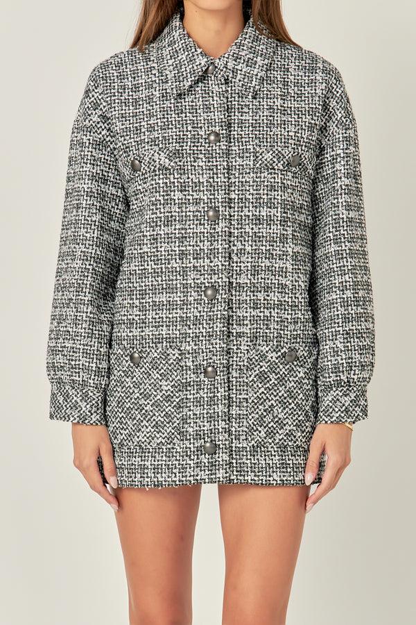 English Factory Tweed Shirt Jacket BLACK/WHITE