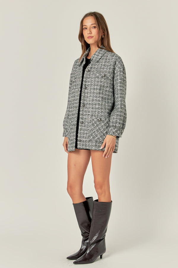 English Factory Tweed Shirt Jacket BLACK/WHITE
