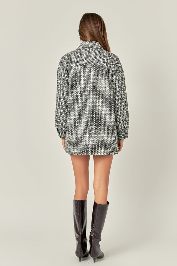 English Factory Tweed Shirt Jacket BLACK/WHITE