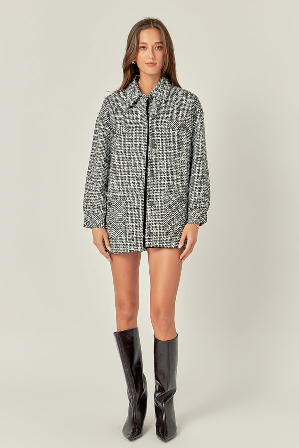 english factory Tweed Shirt Jacket BLACK/WHITE