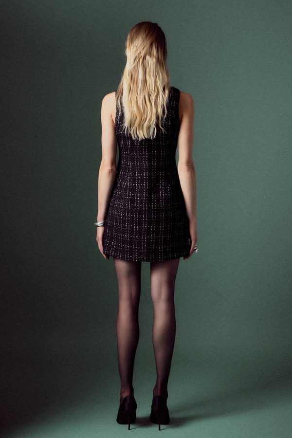 English Factory Tweed Sleeveless Mini Dress BLACK