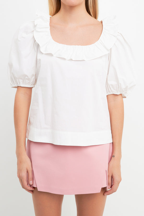 English Factory U-neckline Puff Sleeve Top WHITE