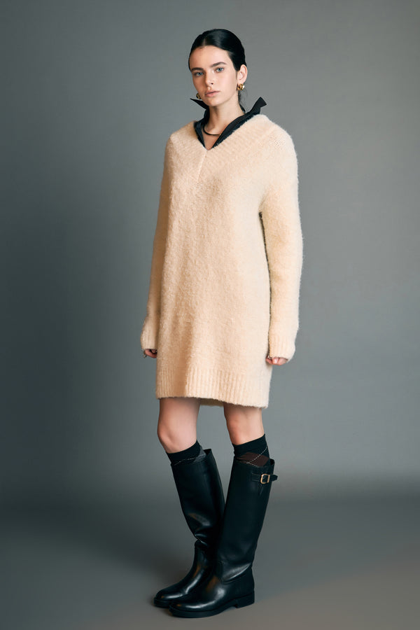 English Factory V Neck Knit Dress CREAM