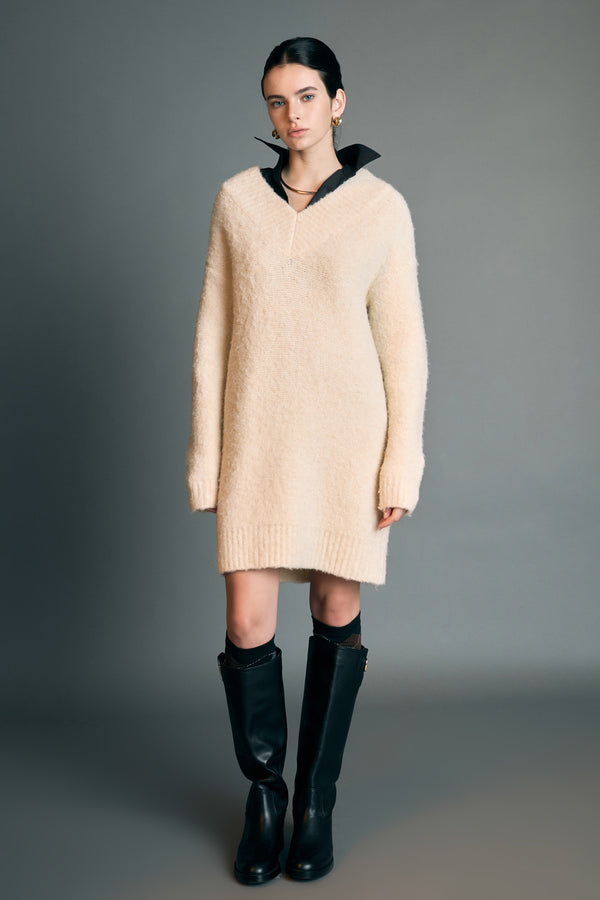 english factory V Neck Knit Dress CREAM