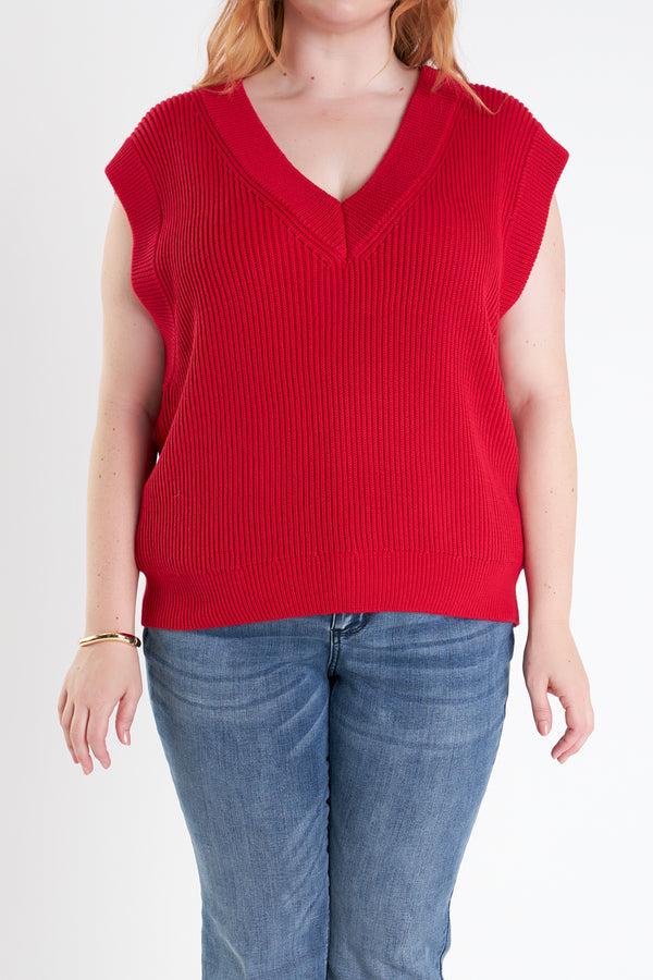 English Factory V-neck Knit Sweater Vest RED