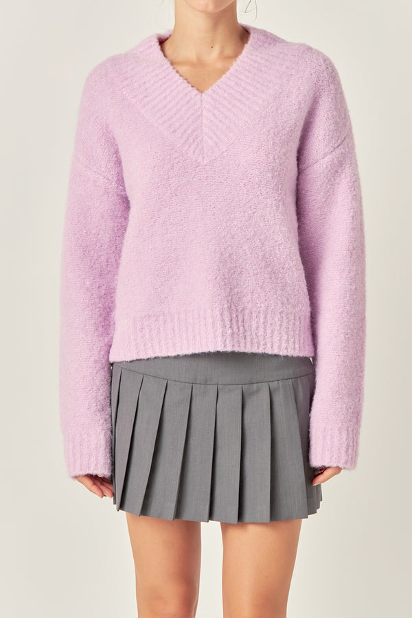 English Factory V Neck Knit Top LILAC