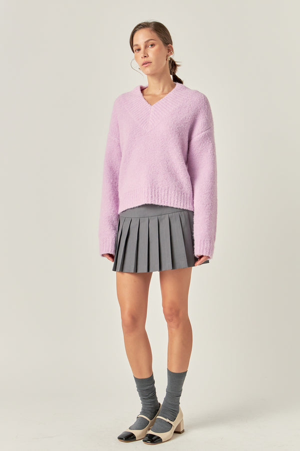 English Factory V Neck Knit Top LILAC