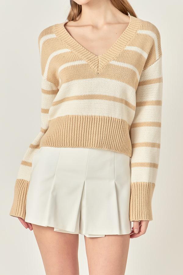 English Factory V-neck Striped Sweater TAN/IVORY
