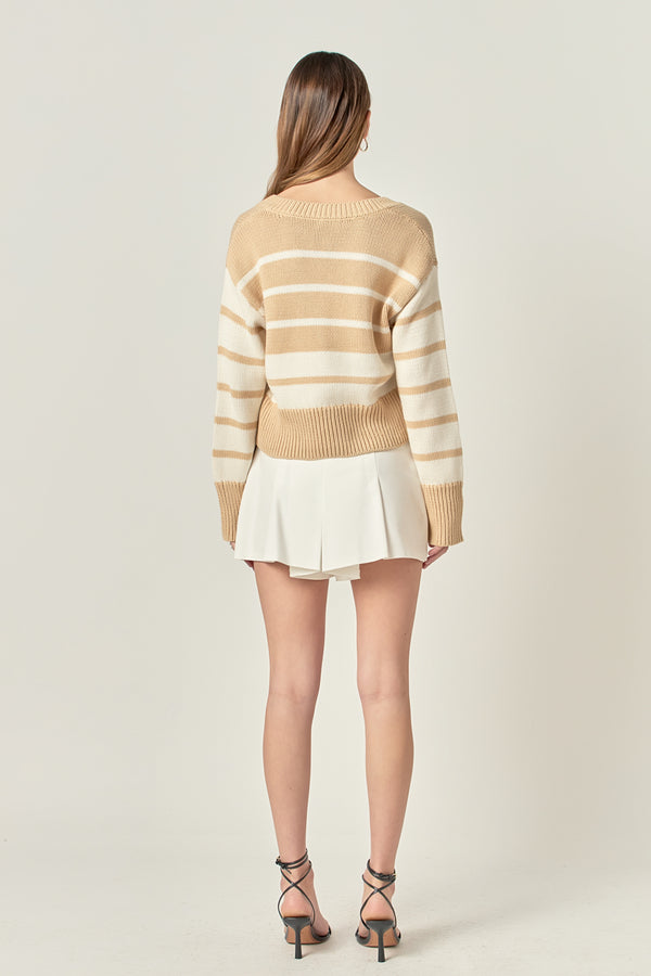 English Factory V-neck Striped Sweater TAN/IVORY
