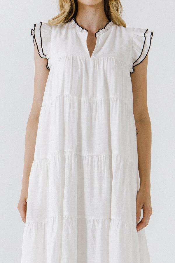 English Factory V-Neck Tiered Midi Dress WHITE
