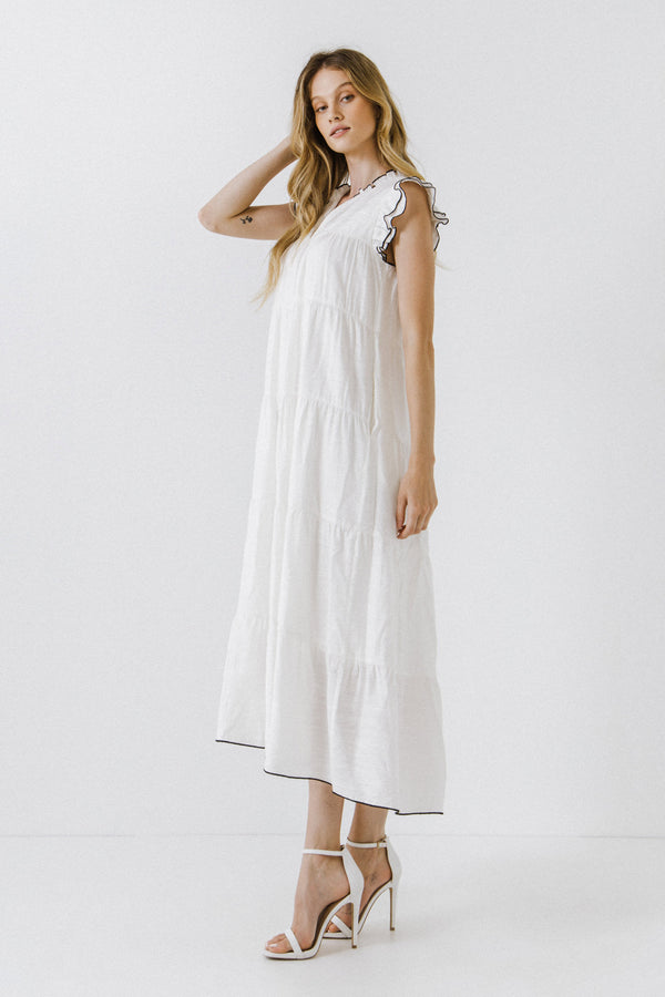 English Factory V-Neck Tiered Midi Dress WHITE
