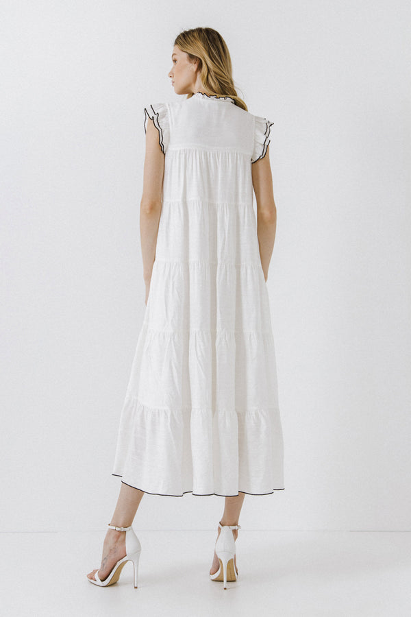English Factory V-Neck Tiered Midi Dress WHITE