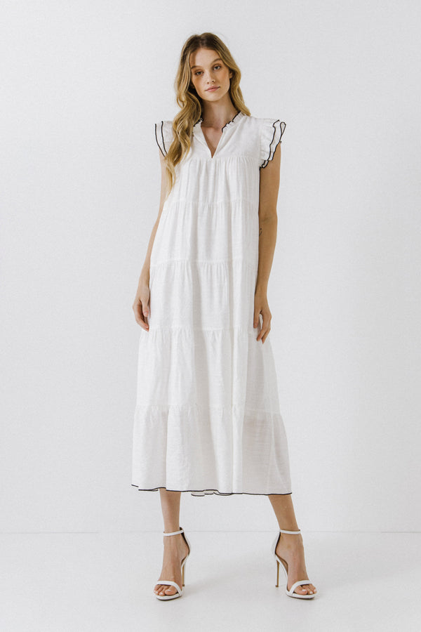 english factory V-Neck Tiered Midi Dress WHITE