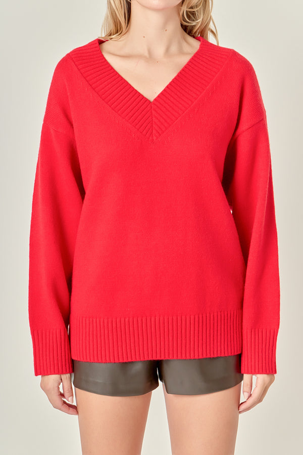 English Factory V Neckline Oversized Sweater RED