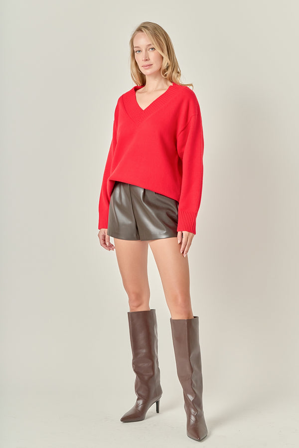 English Factory V Neckline Oversized Sweater RED