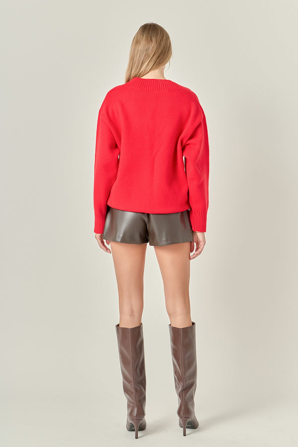 English Factory V Neckline Oversized Sweater RED