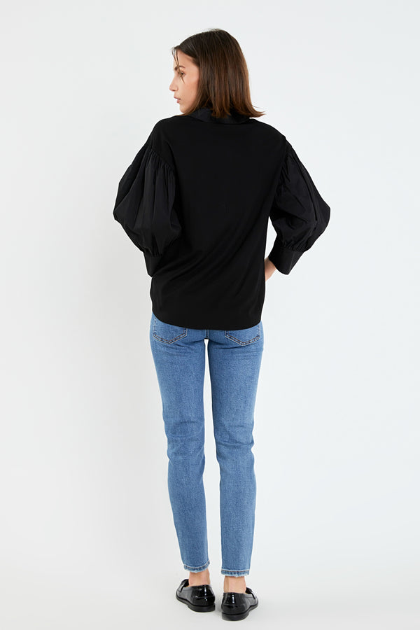 English Factory V-neckline Puff Sleeve Shirt BLACK