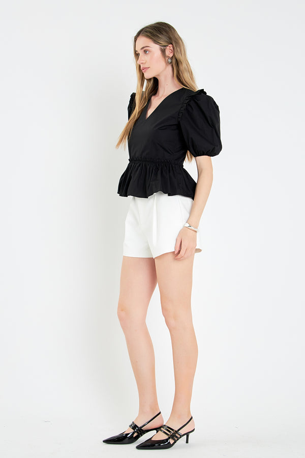 English Factory V-neckline Puff Sleeve Top BLACK