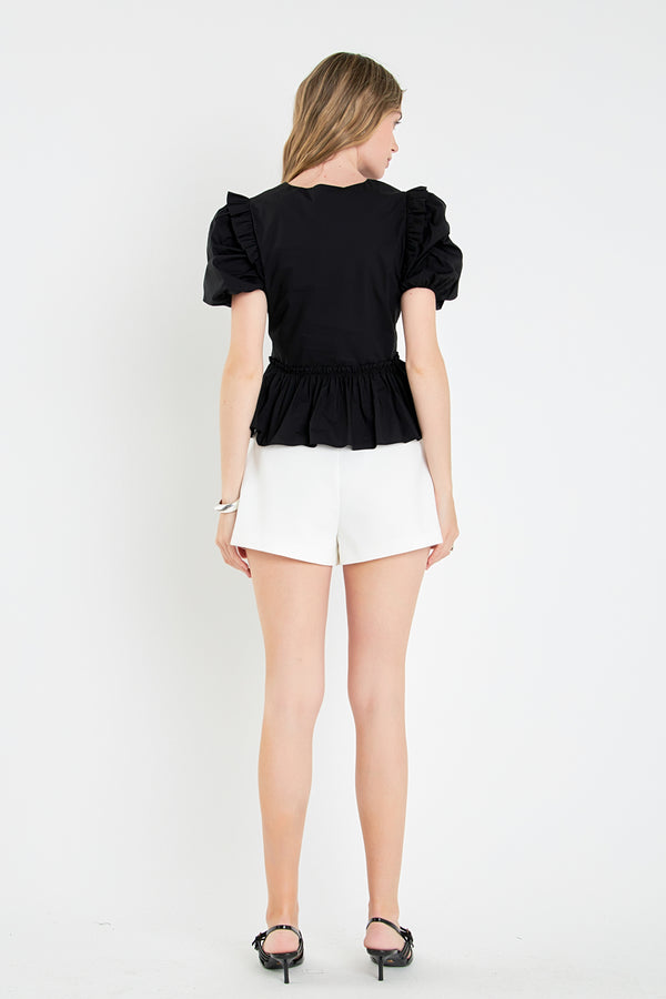 English Factory V-neckline Puff Sleeve Top BLACK