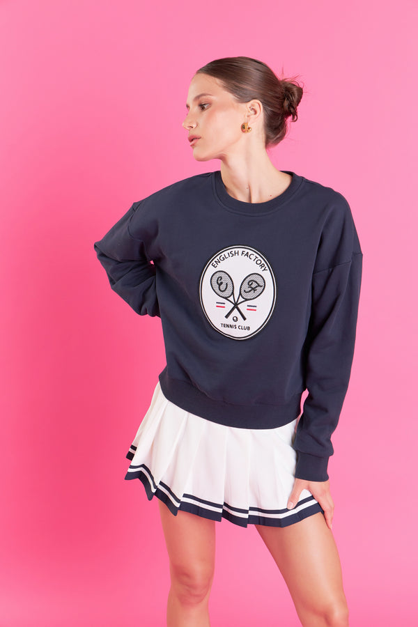 english factory Velvet Patch Sweatshirt NAVY