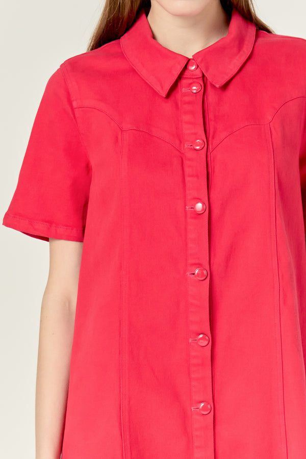 English Factory Washed Denim Mini Dress PINK