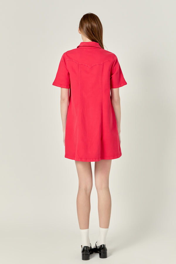 English Factory Washed Denim Mini Dress PINK