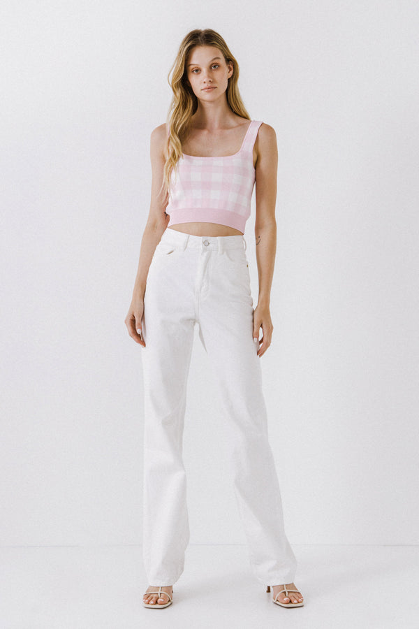 english factory Women Knit Tank Top PINK/WHITE