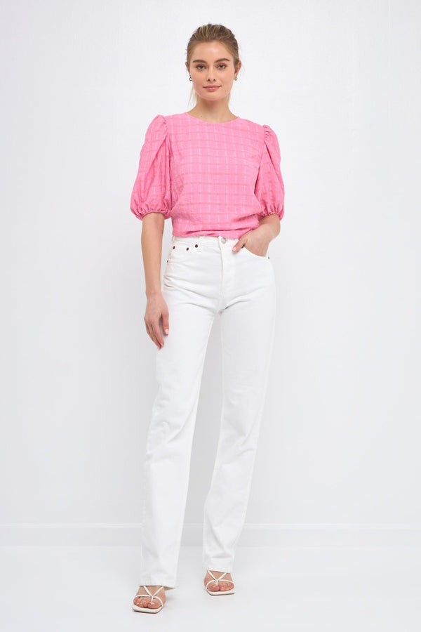 english factory Women Woven Plaid Blouse WHITE