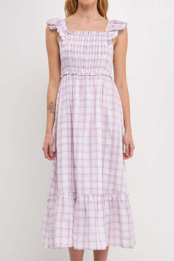 English Factory Woven Plaid Dress WHITE/PURPLE