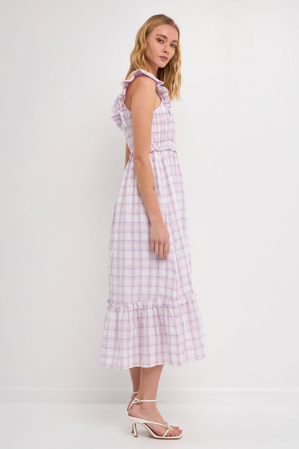 English Factory Woven Plaid Dress WHITE/PURPLE