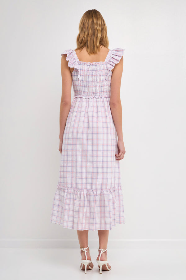 English Factory Woven Plaid Dress WHITE/PURPLE