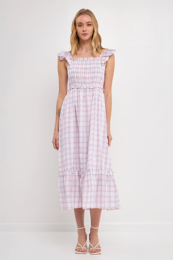 english factory Woven Plaid Dress WHITE/PURPLE