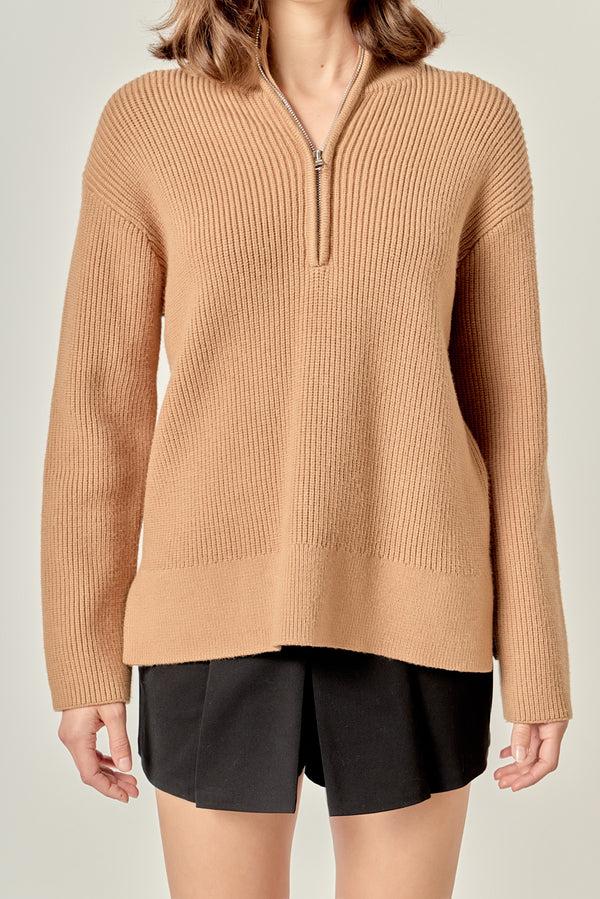 English Factory Zip Collared Sweater CAMEL