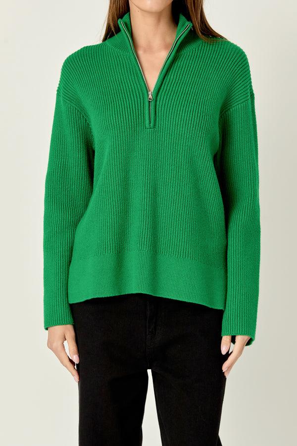 English Factory Zip Collared Sweater GREEN