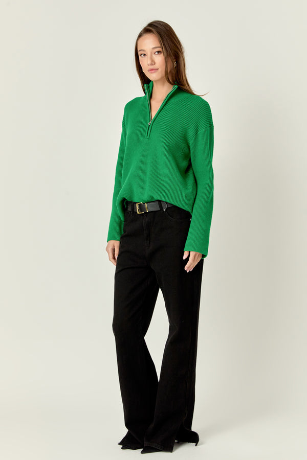 English Factory Zip Collared Sweater GREEN