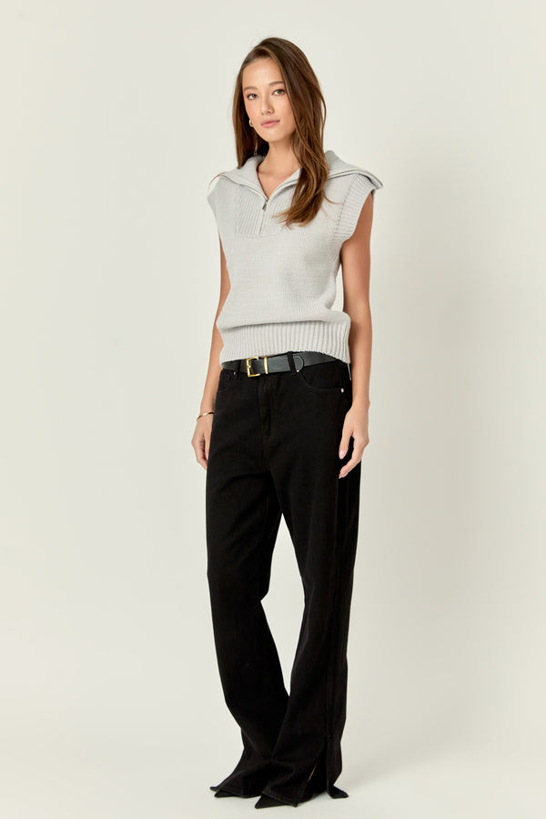 English Factory Zip Mock Neck Knit Vest GREY