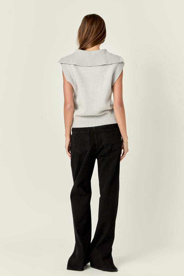 English Factory Zip Mock Neck Knit Vest GREY