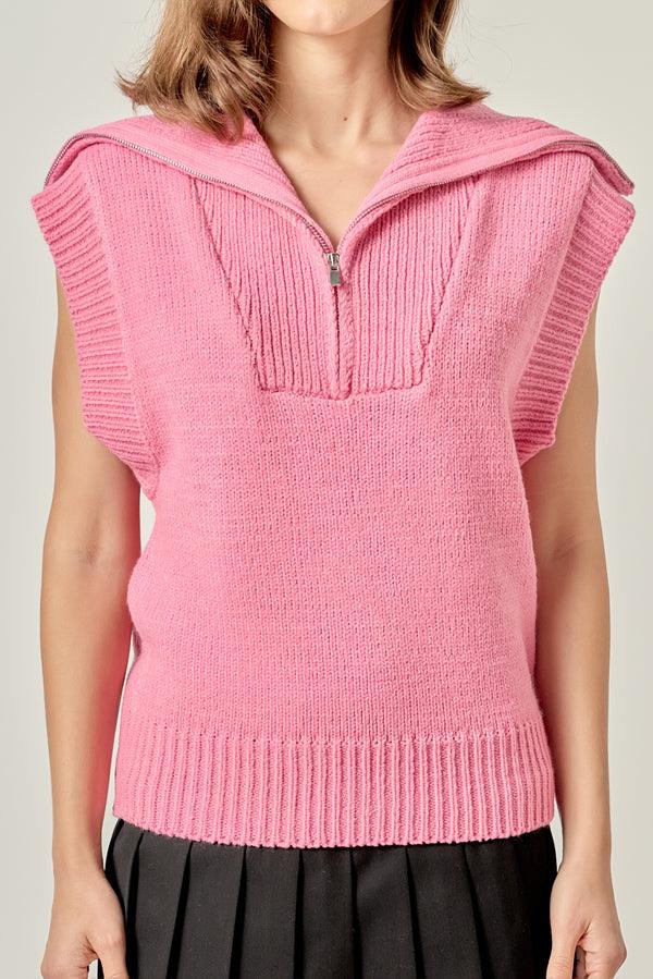 English Factory Zip Mock Neck Knit Vest PINK
