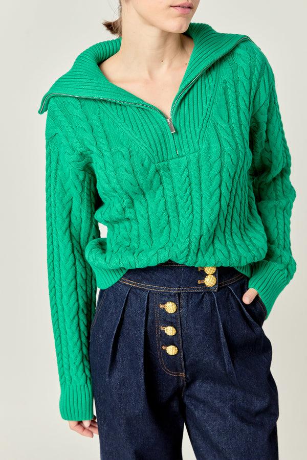 English Factory Zip Up Knit Top GREEN