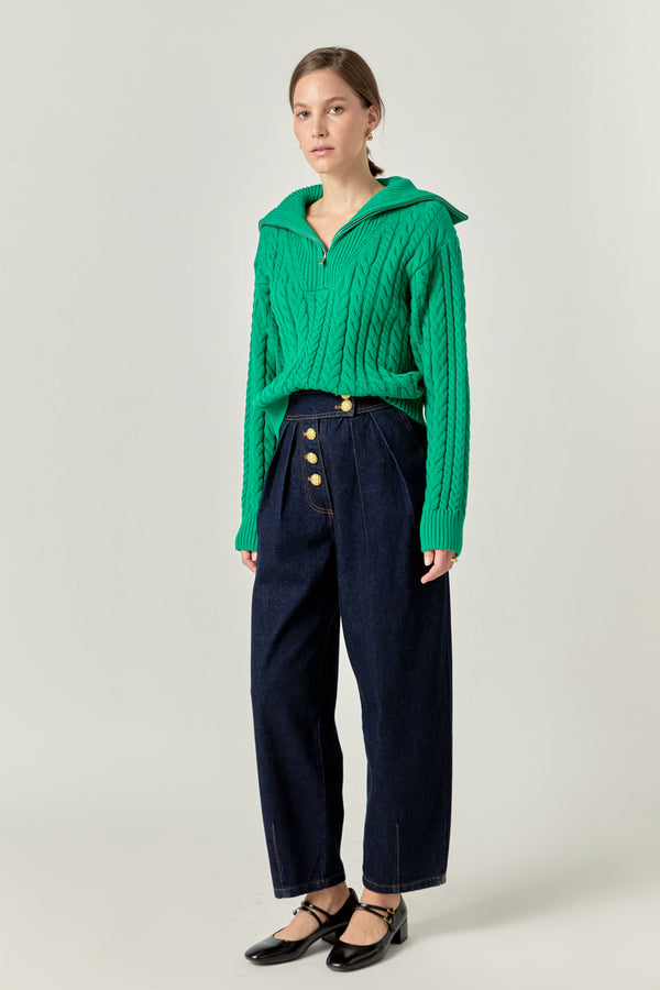 English Factory Zip Up Knit Top GREEN
