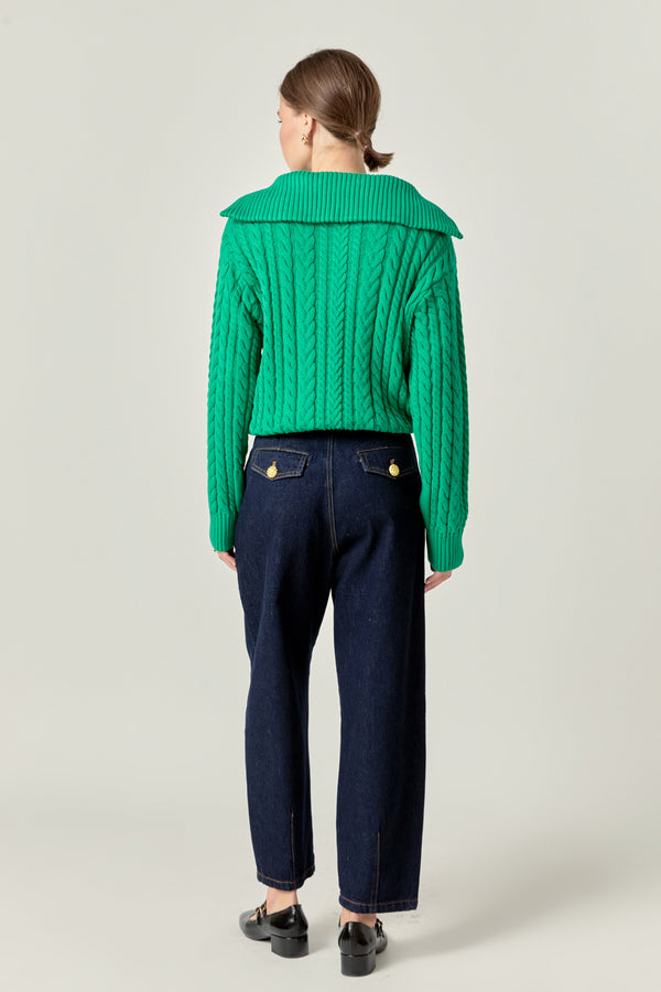 English Factory Zip Up Knit Top GREEN