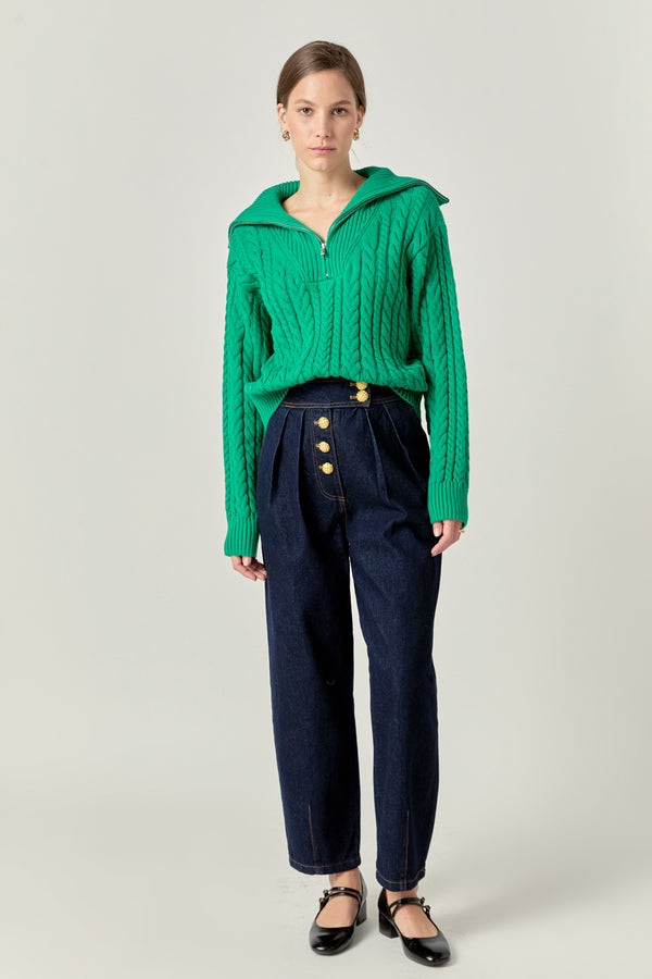 english factory Zip Up Knit Top GREEN