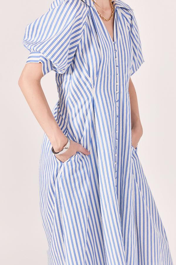 English Factory Everly Seersucker Striped Midi Dress BLUE