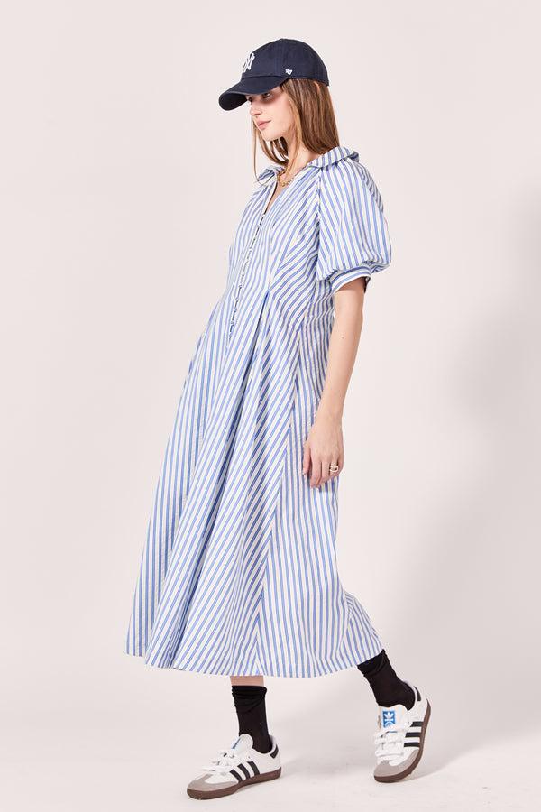 English Factory Everly Seersucker Striped Midi Dress BLUE