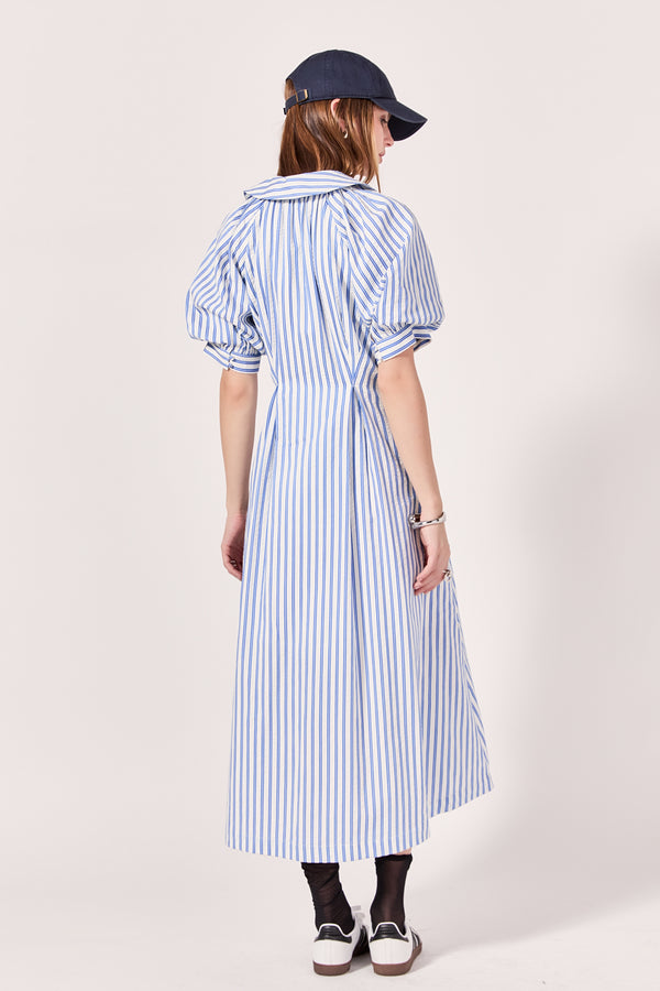 English Factory Everly Seersucker Striped Midi Dress BLUE