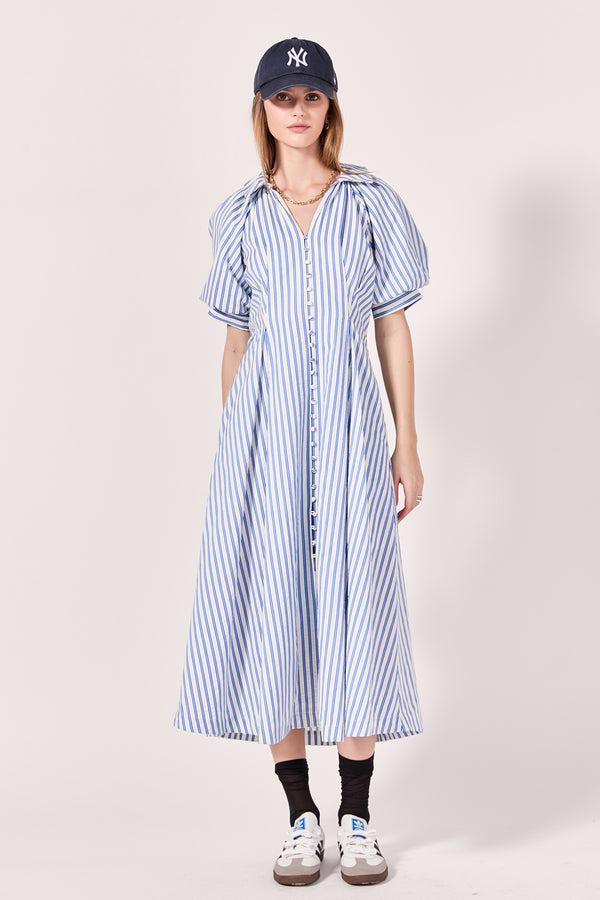 english factory Everly Seersucker Striped Midi Dress BLUE