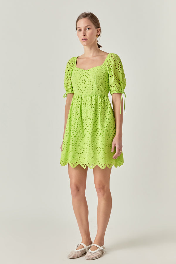 English Factory Eyelet Scallop Edge Mini Dress PURPLE