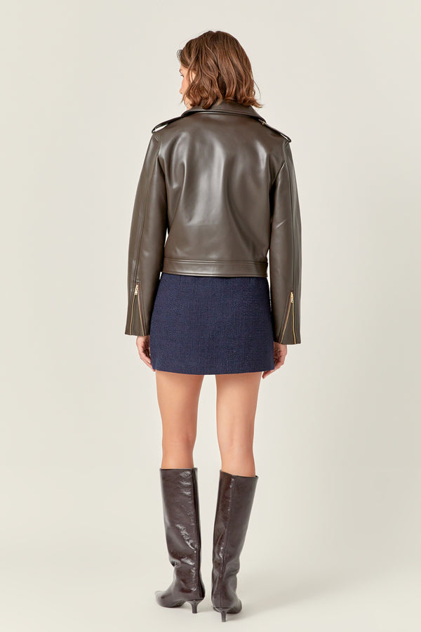 English Factory Faux Leather Biker Jacket DARK BROWN