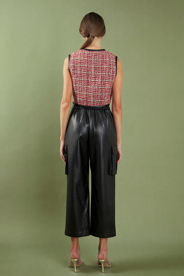 English Factory Faux Leather Cropped Cargo Pants BLACK