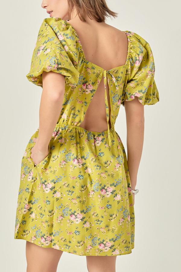 English Factory Floral Back Cutout Mini Dress CELERY